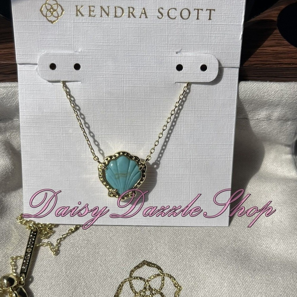 🐚New Kendra Scott Brynne Gold Shell Pendant Necklace In Sea Green Chrysocolla ✨